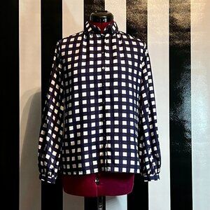 Banana Republic Long Sleeve Button-Up Navy white Gingham Blouse